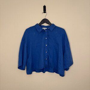 H&M Blue Linen Button Down Top Size L